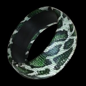 VINTAGE Chunky Green Snake Print Statement Bangle